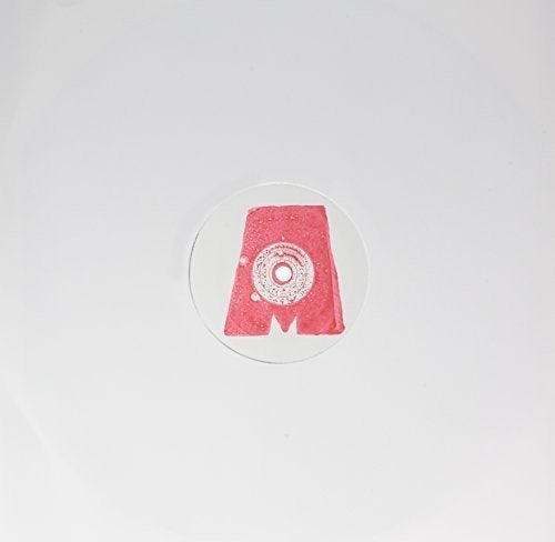 Red and white abstract “A” design on a vinyl record in a clear sleeve.