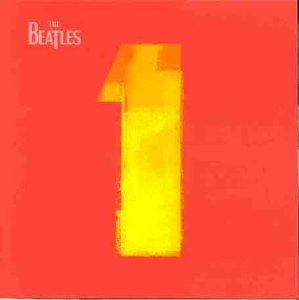 The Beatles “1” album cover: red background with a large yellow number one.