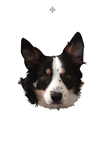 Painted portrait of a black and white corgi dog with brown eyes.