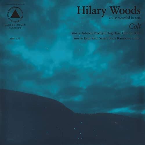 CD cover for Hilary Woods’ “Colt” album, blue textured background.