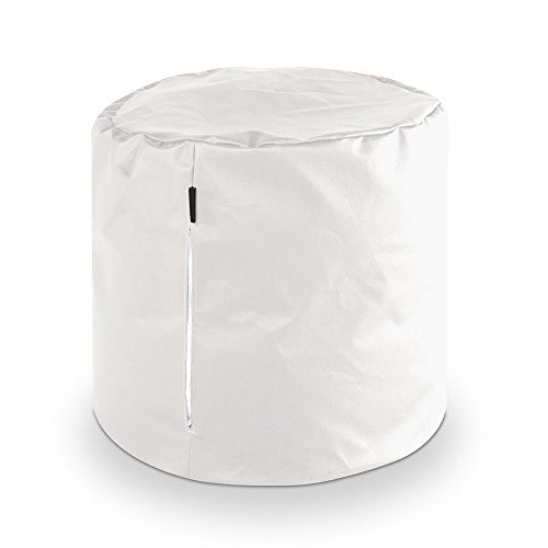 White, cylindrical vinyl record packaging with a vertical seam.