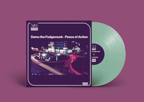 Vinyl record album cover with city lights and a pale green disc.