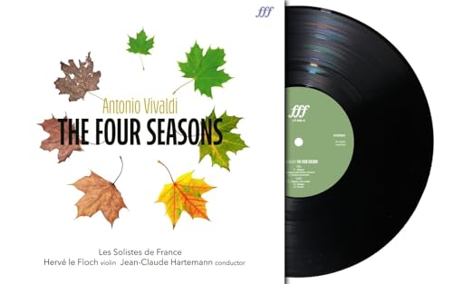 Vinyl record of Vivaldi’s “The Four Seasons” with leaf-covered album art.