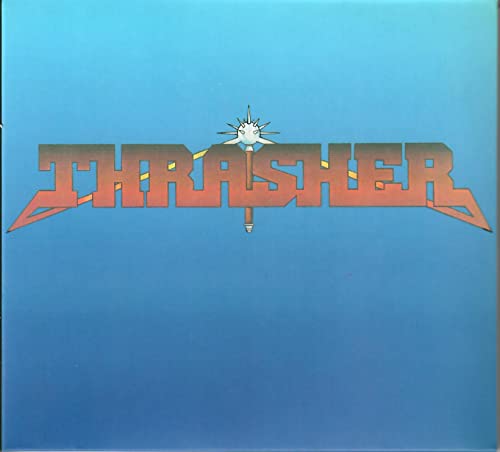 Thrasher album cover: blue background with orange logo and starburst graphic.