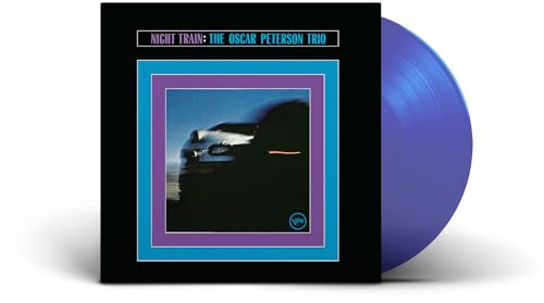 “Night Train” album cover and a blue vinyl record shown at angle.