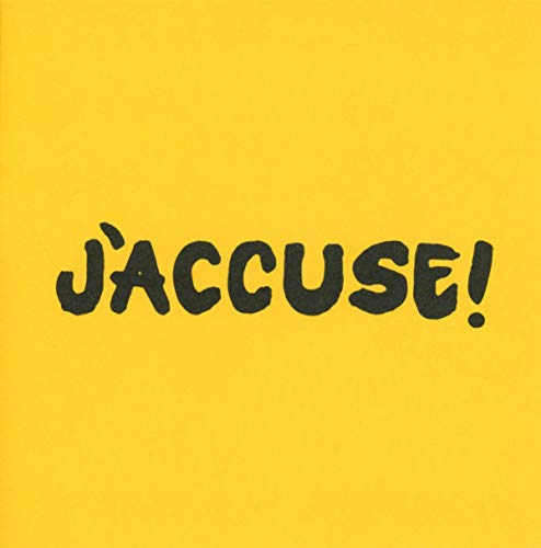 Yellow CD case with bold, black handwritten-style text: "J'ACCUSE!".
