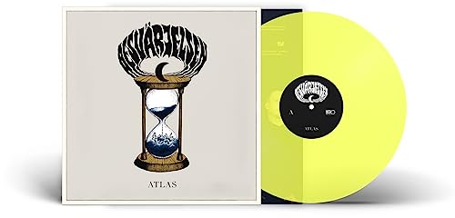 Vinyl record album cover with hourglass illustration and bright yellow disc.