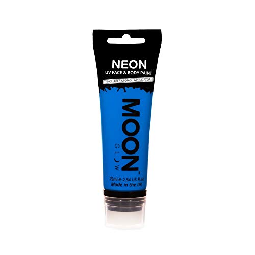 Moon Glow Supersize 75ml Neon UV Face & Body Paint - Intense Blue - with sponge applicator