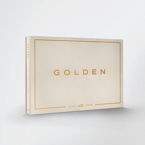 Beige CD case with gold text reading "GOLDEN" and "Jung Kook.