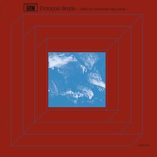Red square album cover with a blue, abstract water scene inside.