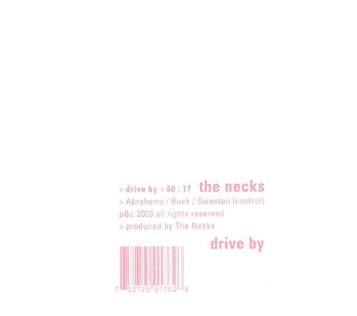 CD insert for “Drive By” by The Necks, with barcode and text.