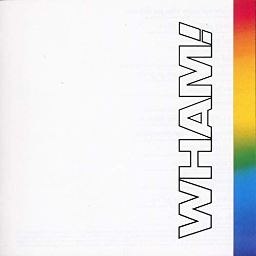 Wham! album cover, white background with black text and rainbow stripe.
