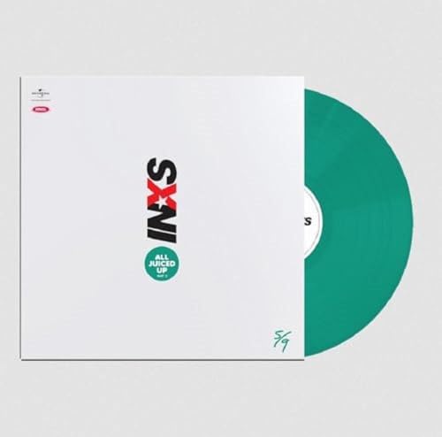 INXS “All Juiced Up Part 2” vinyl record with teal-colored disc.