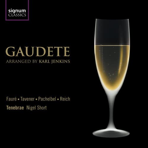 CD cover for “Gaudete” featuring a champagne flute on black background.