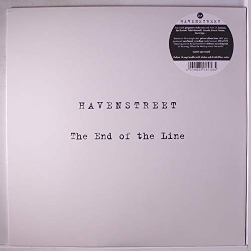 White vinyl record cover with black text and a round sticker.