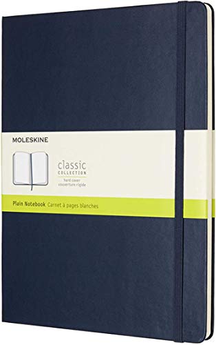 Moleskine Classic Plain Paper Notebook, Hard Cover And Elastic Closure Journal, Colour Sapphire Blue, Size Extra Large 19 X 25 A4, 192 Pages