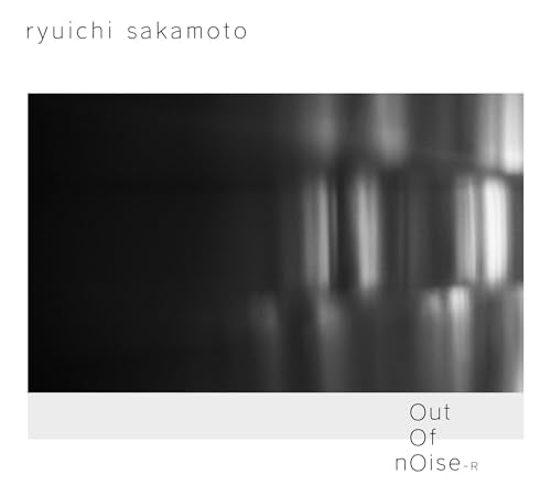 Ryuichi Sakamoto album cover, abstract blurred lines, dark grey and white.