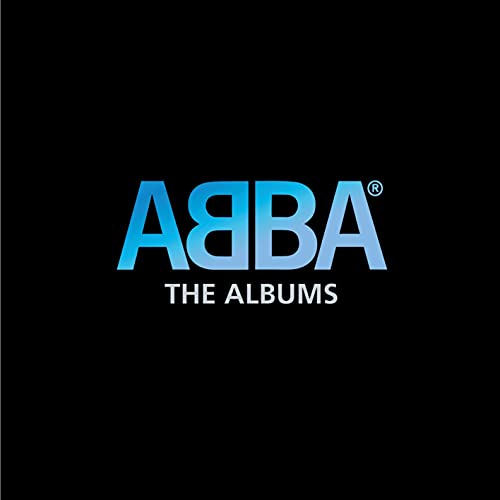 Black background with blue "ABBA The Albums" text and logo.