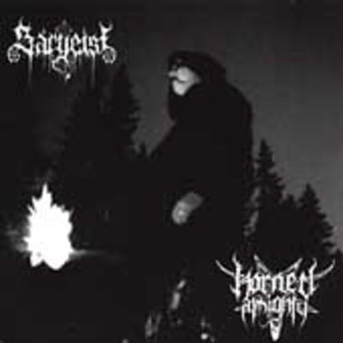 Black and white CD cover featuring hooded figures and a forest scene.