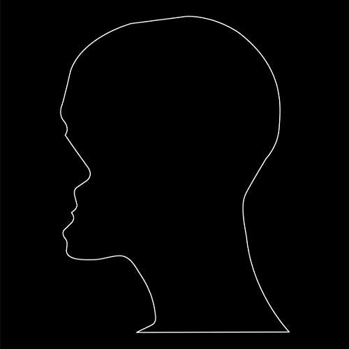 White outline of a human head in profile against a black background.