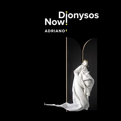 Black album cover with white text and a draped figure in gold.