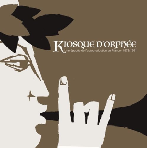 Record cover: face and hand making rock-on sign, sepia tones.