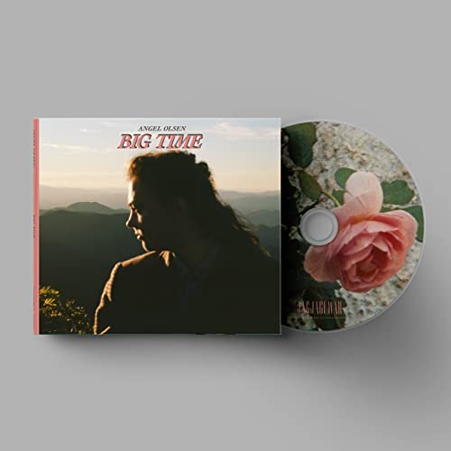 Angel Olsen's "Big Time" CD with portrait and rose imagery.