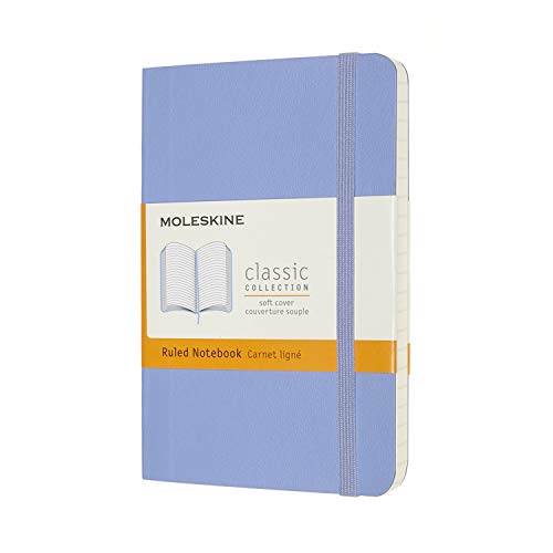 Moleskine - Classic Notebook, Ruled Notebook, Soft Cover And Elastic Closure, Size Pocket 9 X 14 Cm, Colour Hydrangea Blue, 192 Pages