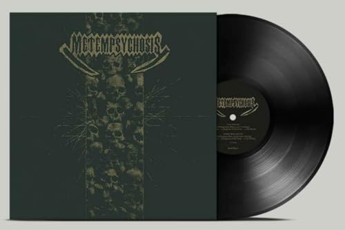 Black vinyl record with album cover featuring skull and ornate text.