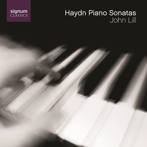 CD cover with blurred piano keys and text: “Haydn Piano Sonatas.”