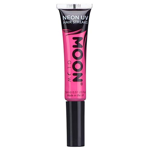 Moon Glow - Neon UV Hair Color Streaks 15ml Pink - Hair Mascara - Temporary wash out hair colour dye - Glows brightly under UV Lighting!