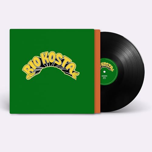 Green vinyl record sleeve with yellow Rio Kosta logo next to a black disc.