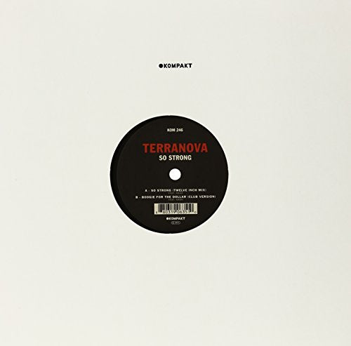 Black vinyl record with red label text: "Terranova - So Strong".