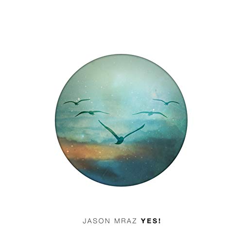 Jason Mraz "Yes" album cover: birds flying over watercolor sky.