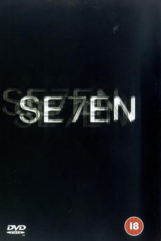 DVD cover for the movie Seven with a black background and white glitch-effect text.