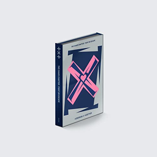 TOMORROW X TOGETHER album cover with a pink and blue abstract design.
