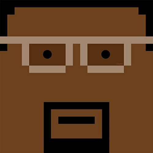 Pixelated portrait of a person with glasses and a mustache.
