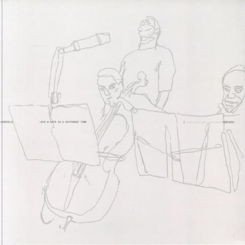 Sketch of musicians with instruments, record sleeve text “Love & Hate”.
