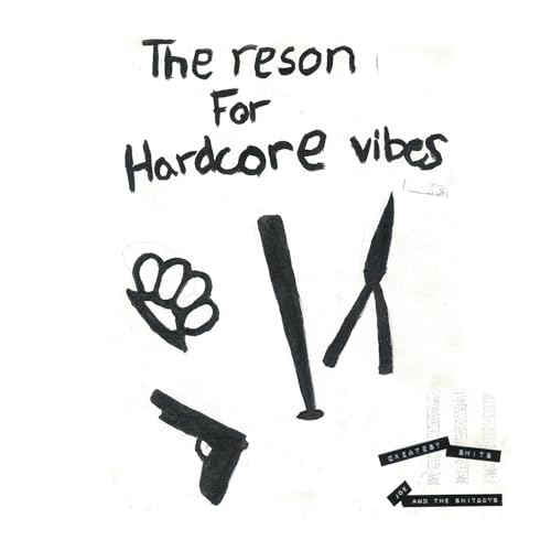 White CD cover with black drawings of weapons and text: "Greatest Shits".