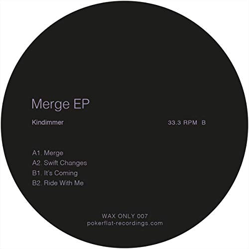Black vinyl record label with white text: "Merge EP" and tracklist.