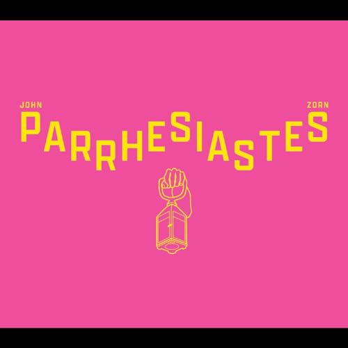 Pink CD cover with yellow text "Parrhesiastes" and a raised hand graphic.