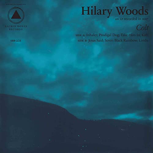 Hilary Woods’ “Colt” vinyl record cover, blue and black abstract landscape.
