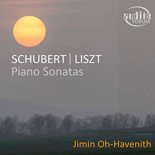 CD cover with orange sun, text “Schubert | Liszt”, and landscape below.