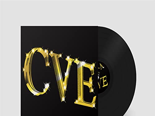 Black vinyl record sleeve with large, sparkling gold CVE letters next to the disc.