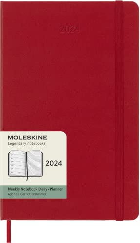 Moleskine Weekly Agenda With Space For Notes 12 Months 2024, Agenda 2024, Size Large 13x21, Hard Cover And Elastic Closure, Colour Scarlet Red