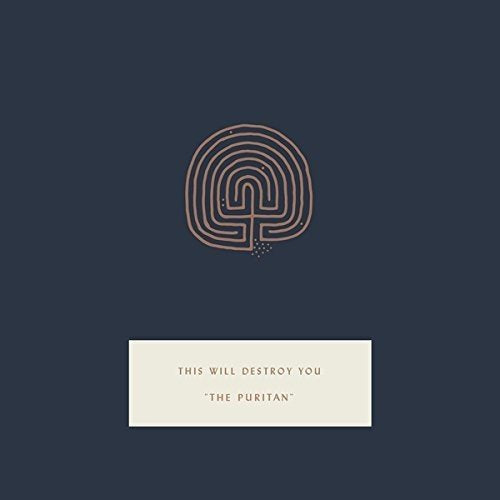 Dark blue album cover with a beige maze illustration and text.