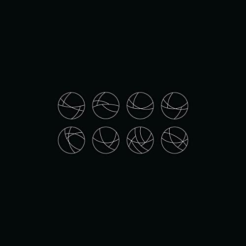 Black background with eight white circles containing abstract line patterns.