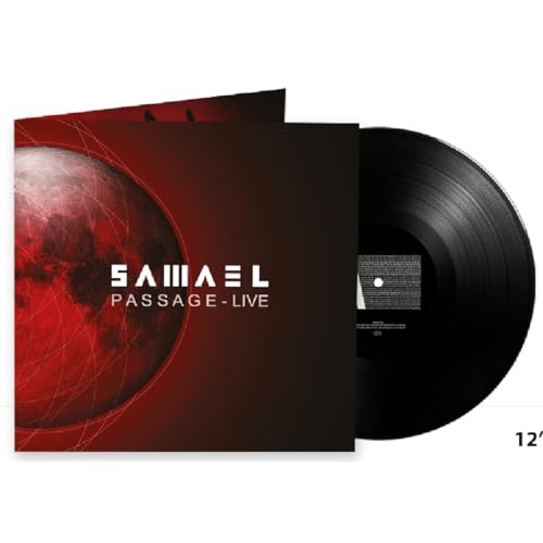 Samael Passage Live vinyl record with a red moon cover and black vinyl disc.