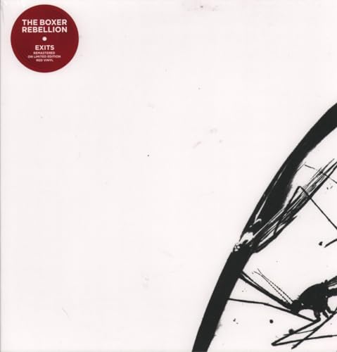 White vinyl record cover with black abstract design and red sticker.