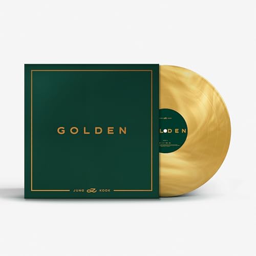 Golden vinyl record and dark green album cover for Jung Kook (BTS).